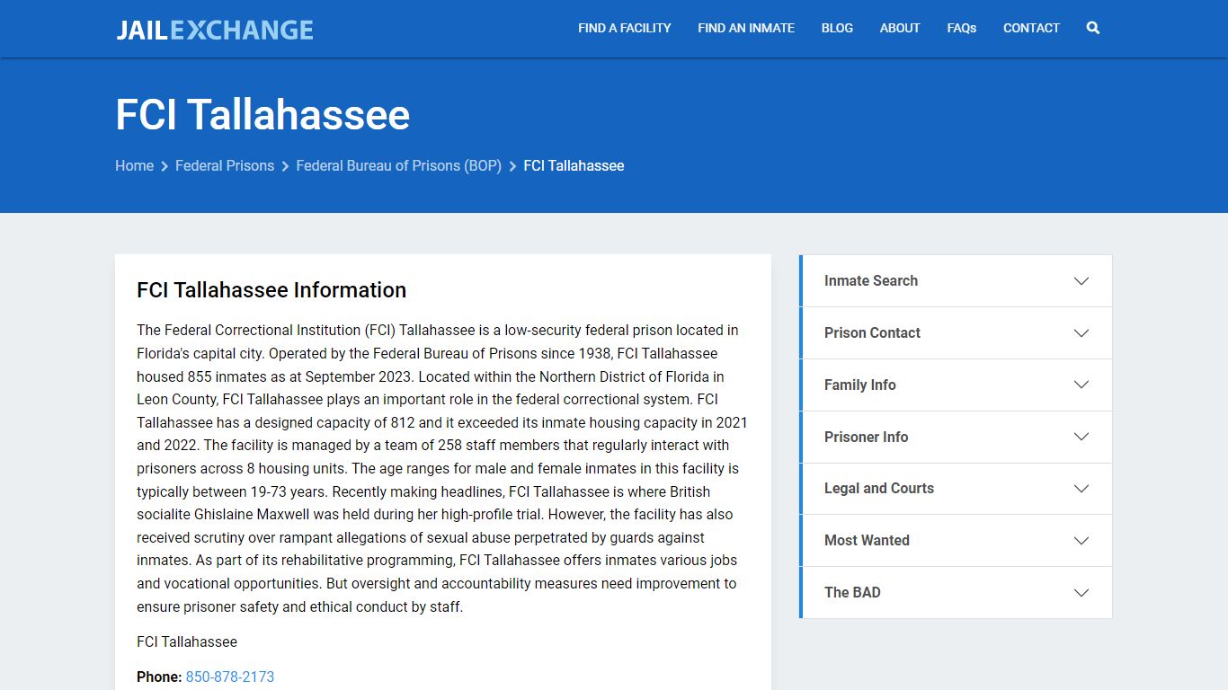 Federal Inmate Search - FCI Tallahassee - Jail Exchange